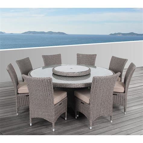 OVE Decors Habra II 9-Piece Aluminum Round Outdoor Dining Set with Sunbrella Cushions-HABRAII ...