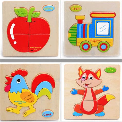 Wooden 3D Puzzle Jigsaw Wooden Toys For Children Cartoon Animal Puzzles Intelligence Kids ...