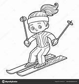 A Girl Skiing Colouring Pages Sketch Coloring Page sketch template