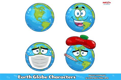 Earth Globe Cartoon Characters By HitToon | TheHungryJPEG