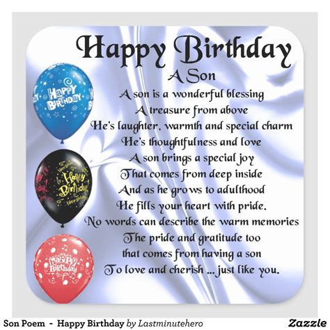 Son Poem - Happy Birthday Square Sticker | Zazzle | Happy birthday nephew, Happy birthday design ...