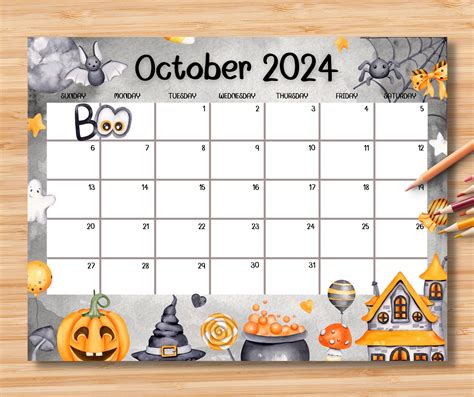 EDITABLE October 2024 Calendar, Cute Spooky Halloween 2024 Planner, Cute Printable Editable ...