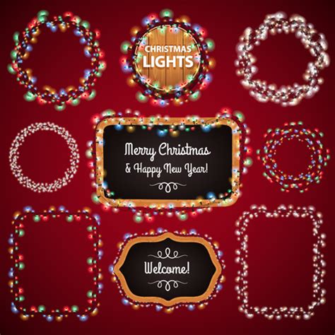 Colored lights christmas frames vector set Vectors graphic art designs in editable .ai .eps .svg ...
