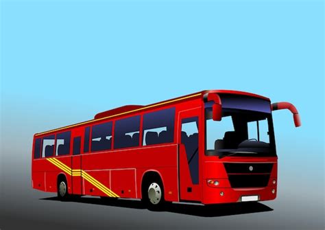 Premium Vector | Red City bus on the road Vector 3d illustration