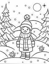 A Black And White Drawing Of Person Standing In The Snow sketch template