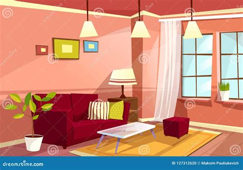 Cartoon Living Room Apartment Interior Stock Illustration - Illustration of decoration, domestic ...