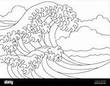 Hokusai Great Wave Coloring Page Sketch sketch template