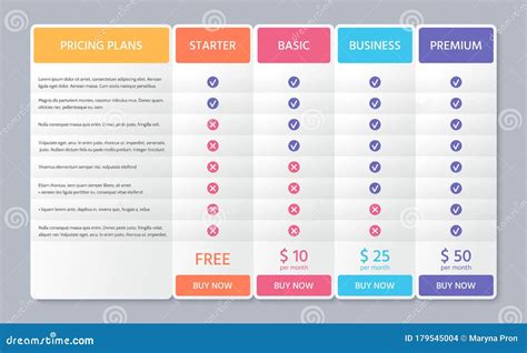 3 Columns Of Price List Table Desing Template, Comparative Table ...