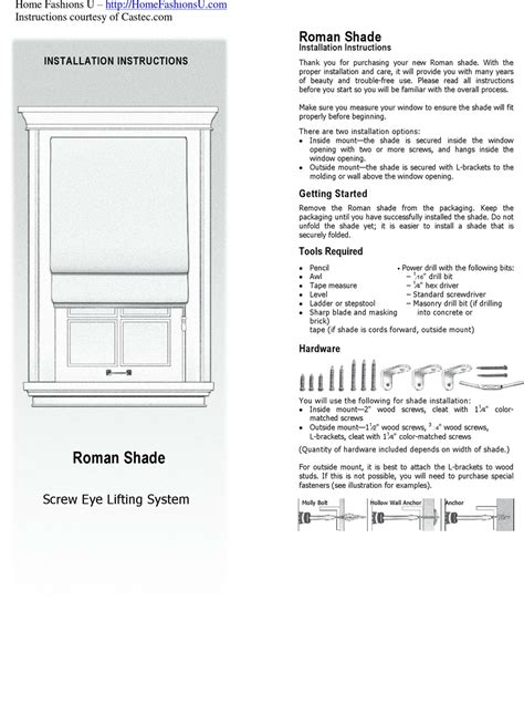 HOME FASHIONS U ROMAN SHADE INSTALLATION INSTRUCTIONS Pdf Download | ManualsLib