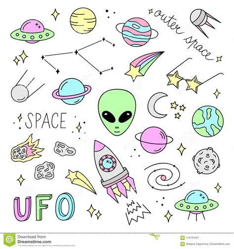 Cute Outer Space Vector Objects And Writings Stock Vector - Illustration of object, isolated ...