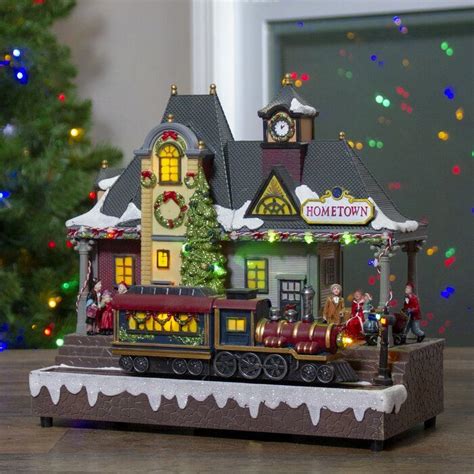 13" LED Lighted Christmas Village With Turning Function And Music in 2021 | Christmas village ...