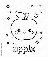 Cute Cartoon Kawaii apple Coloring Page With Fruit About Healthy Food  sketch template