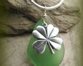 Items similar to Beautiful Irish Green Sea Glass & Silver Four Leaf ...