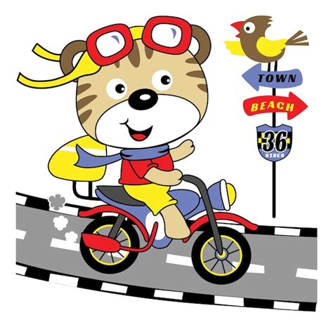 Premium Vector | A cartoon dog is riding a bike and has a bird on it