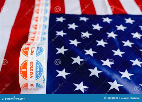 I Vote Today Stickers Roll, in US Elections on American Flag Stock Photo - Image of background ...