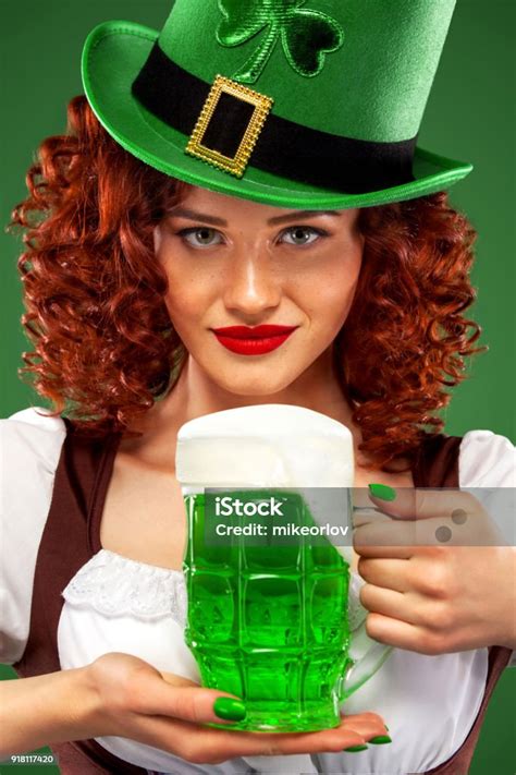 St Patricks Day Young Redhead Beer Fest Waitress Wearing A Traditional ...