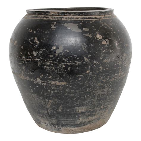Large Antique Black Ceramic Pottery Vase | Chairish