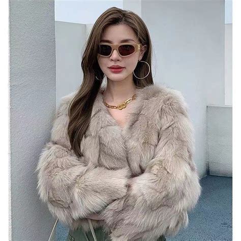 New V-neck Fox Fur Warm Jacket Women's Winter Slim Fit Whole Fox Fur Short Coats | eBay
