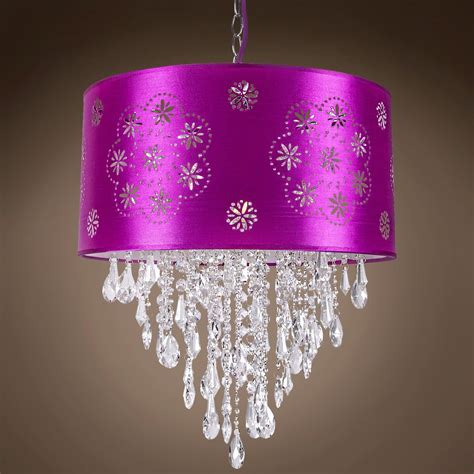 1 Light LED Purple Drum Shade Pendant with Clear Swarovski Crystals in ...