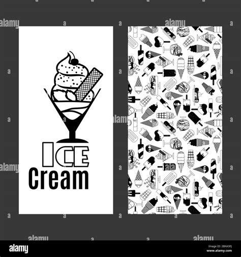 Black and white ice cream vertical flyer design with cute pattern. Vector illustration Stock ...