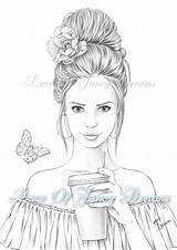 Beautiful Woman coloring Page For adult Sheet Print  Etsy sketch template