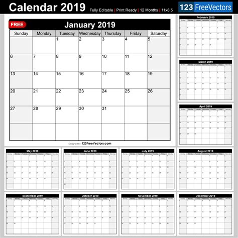 Printable 2019 Calendar with Week Numbers