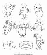 Cute Cartoon Character Pills Coloring Page เวกเตอร์สต็อก ปลอดค่า  sketch template