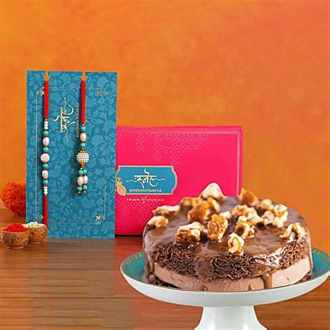 Blue Pearl And Lumba Rakhi With Choco Kunafa saudi-arabia | Gift Blue ...