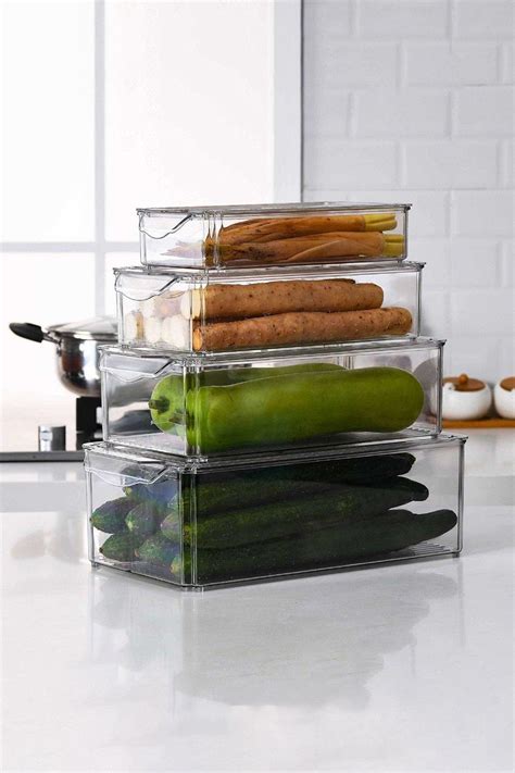 Storage | 4 PCS Clear Plastic Fridge Organiser Containers with Lids ...