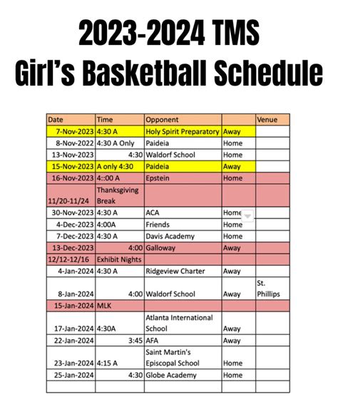 Basketball Schedules – The Museum School of Avondale Estates