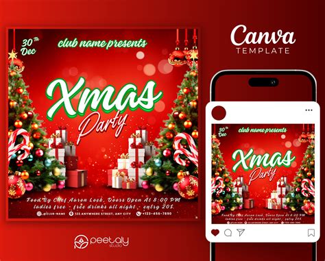 Christmas Club Flyer Template for Canva, DIY Event Flyer, Party Flyer, Christmas Party Flyer, DJ ...