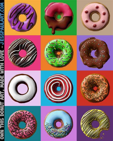 Donut Art "Frosted Pop-Art" POSTER // Dessert, Food digital painting // Restaurant, Bakery ...