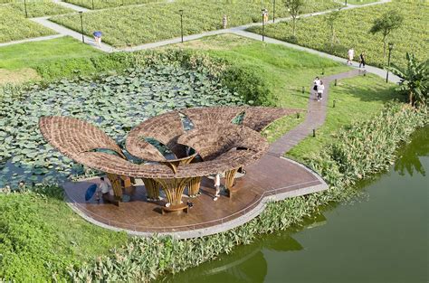 Atelier cnS designs swirling bamboo edifices at Flower Field Bamboo Pavilion