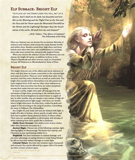 New Subrace: Bright Elf — DND Unleashed: A Homebrew Expansion for 5th Edition Dungeons and Dragons