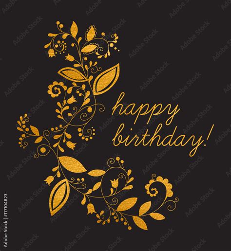 Gold greeting Happy birthday card Stock Vector | Adobe Stock