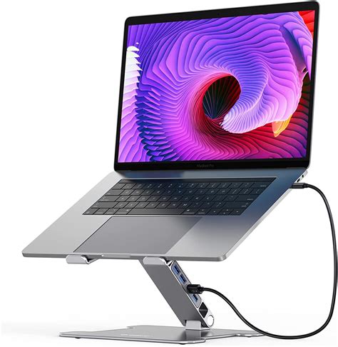 Buy ORICO Adjustable Laptop Stand with 4 Port USB 3.0 Hub, Aluminum Computer Riser Compatible ...