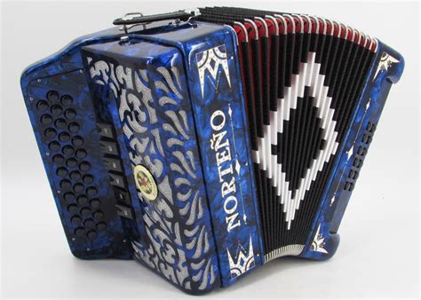 Norteño Brand Accordion 2Tone Blue Pearl/White Euro - Gabbanelli Accordions