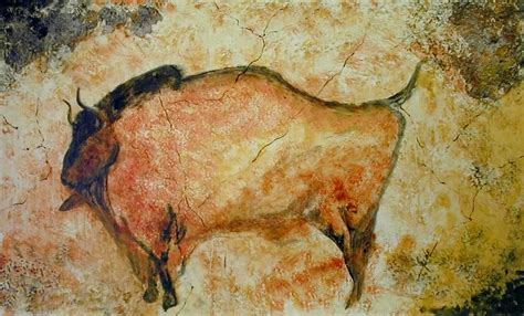 A male bison with a beard. Original located in the Altamira Cave ...