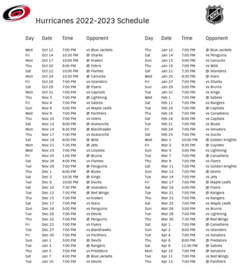 Hurricanes Schedule 2025-24 - Emlyn Iolande