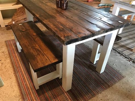 Small Farmhouse Table, Rustic Farmhouse Table with Benches, Espresso Dining Set With White Base ...