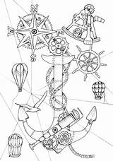 Steampunk Ocean A Nautical Adult Coloring Book Device  sketch template