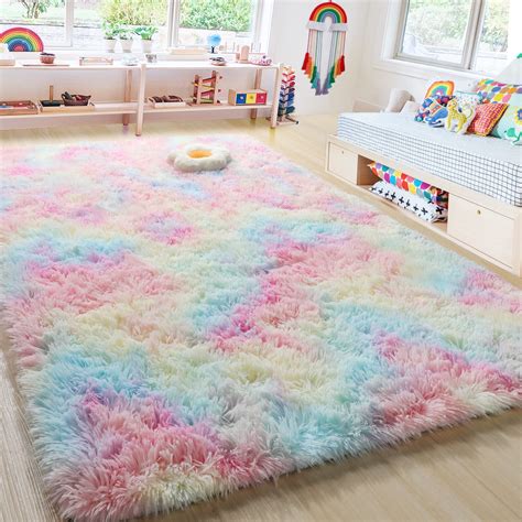 RUGTUDER Rug for Bedroom, 5x8 Fluffy Area Rugs for Living Room Playroom, Cute Fuzzy Rug for Teen ...