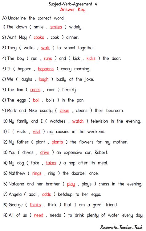 Subject Verb Agreement Quiz 4... - Passionate Teacher Tools