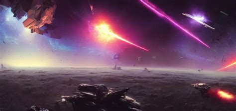 Wide shot of a spaceship battle , explosions and | Stable Diffusion | OpenArt