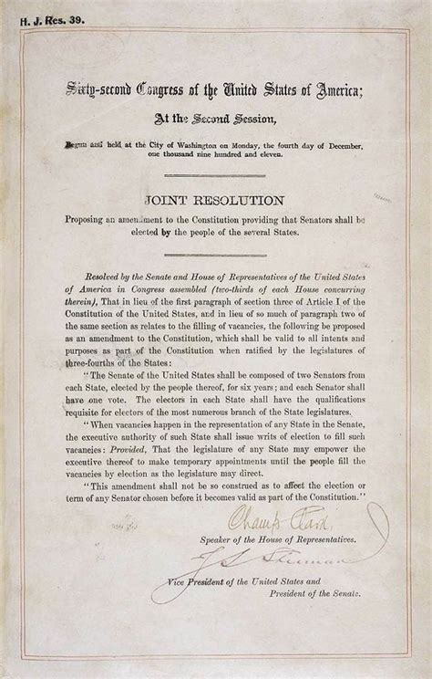 17th Amendment to the Constitution - U.S. Amendment XVII Summary