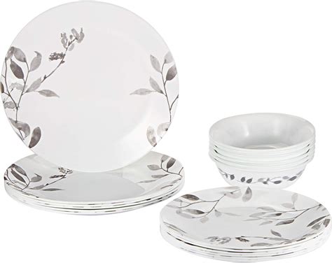 Corelle Vitrelle Misty Leaves Dinnerware Set 18 Pieces, White, Ceramic ...