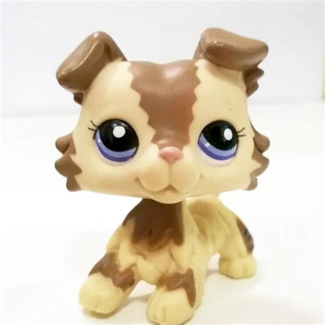 rare pet shop lps toys dog old real Collie #2210 littlest Cream Tan Brown doga with blue eyes ...