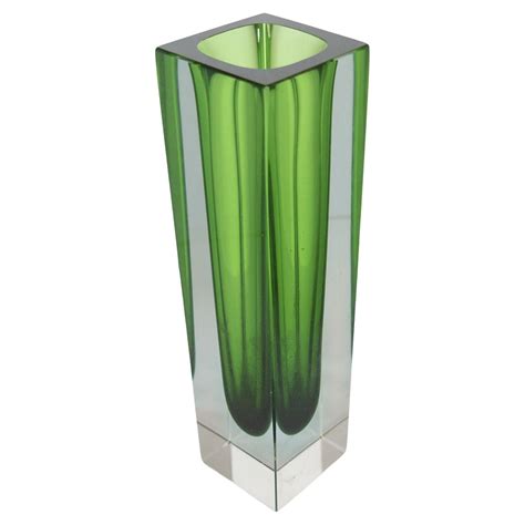 Murano Sommerso Green and Amber Glass Vase at 1stDibs