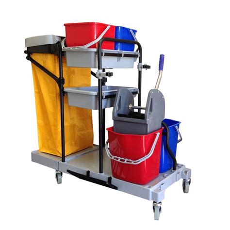 Industrial Housekeeping Janitorial Cart 4 Buckets 1 Wringer 1 Vinyl Bag ...