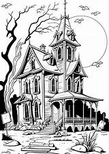 Halloween Coloring Haunted Pages Kids Mansion Coloriage Peur Dessin  sketch template